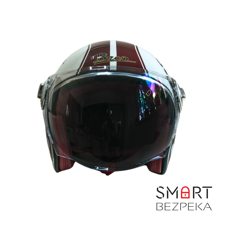 Мотошолом відкритий Beon B-108A ABS SUPER SPORT SHINY CREAM/RED (глянець кремовий/червоний), розмір XL