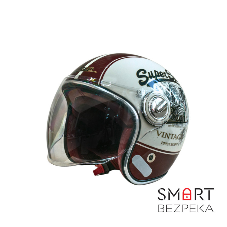 Мотошлем открытый Beon B-108A ABS SUPER SPORT SHINY CREAM/RED (глянец кремовый/красный), размер XXL