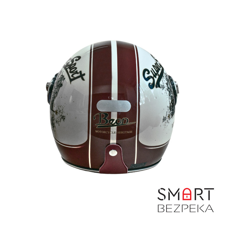 Мотошлем открытый Beon B-108A ABS SUPER SPORT SHINY CREAM/RED (глянец кремовый/красный), размер XXL