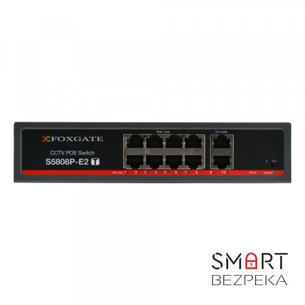 PoE-комутатор FoxGate S5808P-E2 (T) CCTV 8-портовий некерований