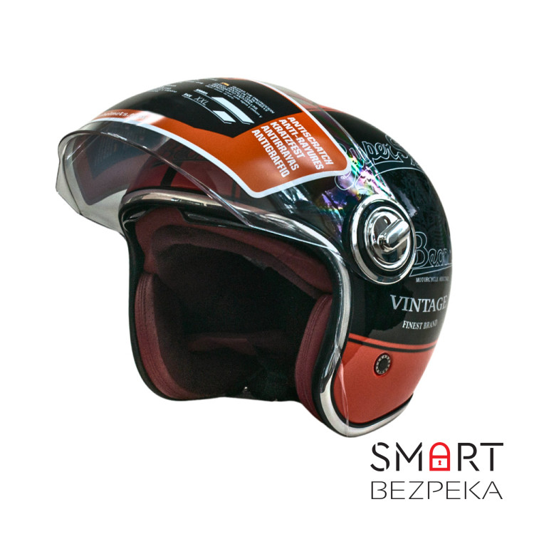 Мотошолом відкритий Beon B-108A ABS SUPER SPORT SHINY BLACK/ORANGE (глянець чорний/помаранчевий), розмір L