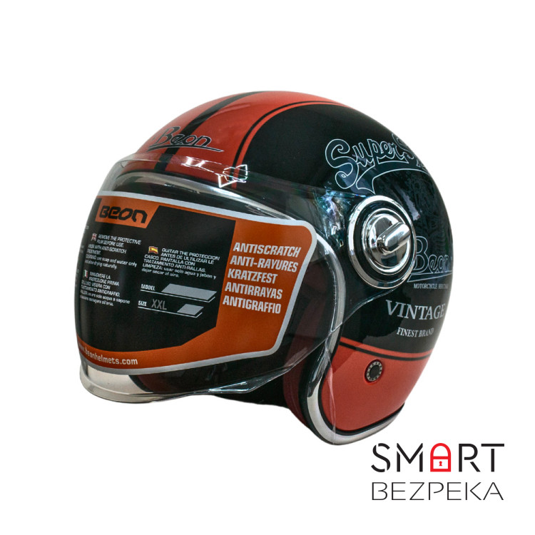 Мотошолом відкритий Beon B-108A ABS SUPER SPORT SHINY BLACK/ORANGE (глянець чорний/помаранчевий), розмір L