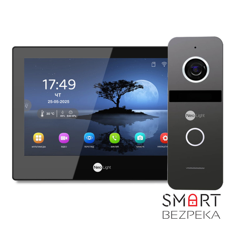 Комплект Neolight ALPHA Hybrid HD KIT B/Graphite: гибридный видеодомофон 8" с Wi-Fi и 2 Мп видеопанель