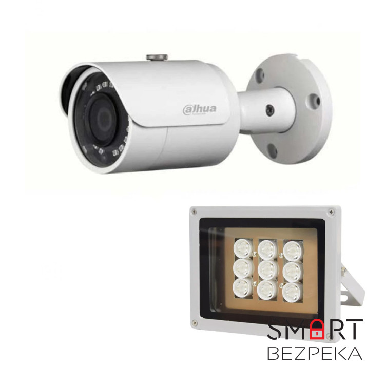 Комплект: IP-відеокамера 4 Мп Dahua DH-IPC-HFW1431SP-S4 (2.8 мм) + ІЧ-прожектор Lightwell LW9-100IR45-220