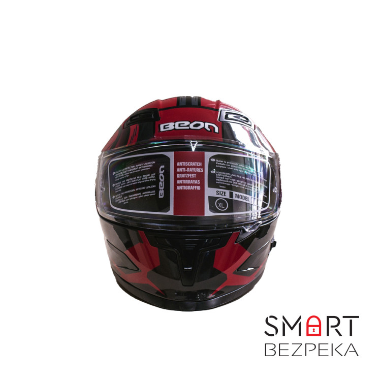 Мотошолом інтеграл Beon R SHINY GREY (глянець сірий/червоний) розмір ХL