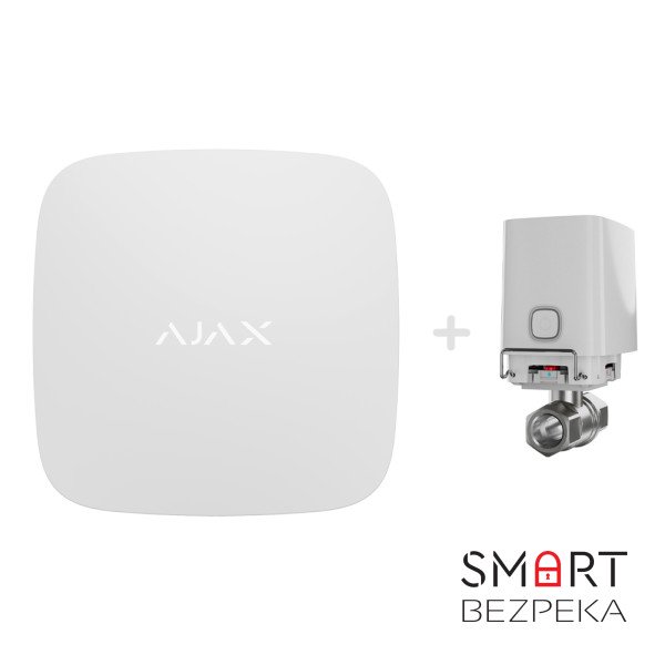 Комплект Ajax Hub 2 (2G) з краном перекриття води Ajax WaterStop 1" white