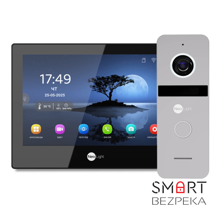 Комплект Neolight ALPHA Hybrid HD KIT B/Silver: гібридний відеодомофон 8" з Wi-Fi та 2 Мп відеопанель