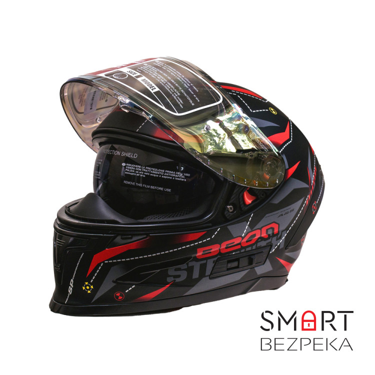 Мотошолом інтеграл Beon TECH MATT BLACK/RED (матовий чорний/червоний) розмір ХL