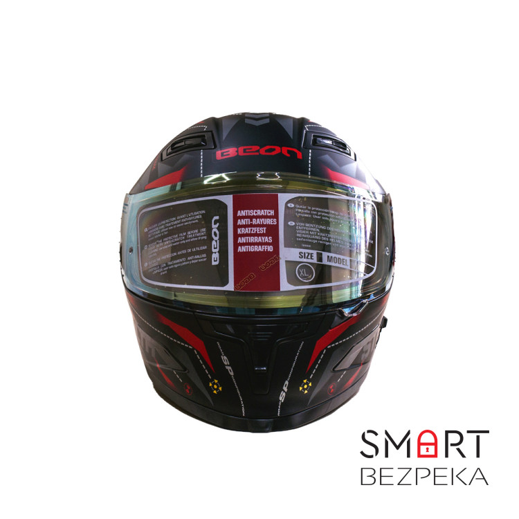 Мотошолом інтеграл Beon TECH MATT BLACK/RED (матовий чорний/червоний) розмір ХL