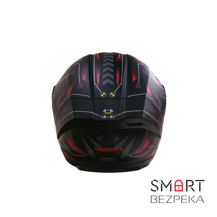Мотошолом інтеграл Beon TECH MATT BLACK/RED (матовий чорний/червоний) розмір ХL