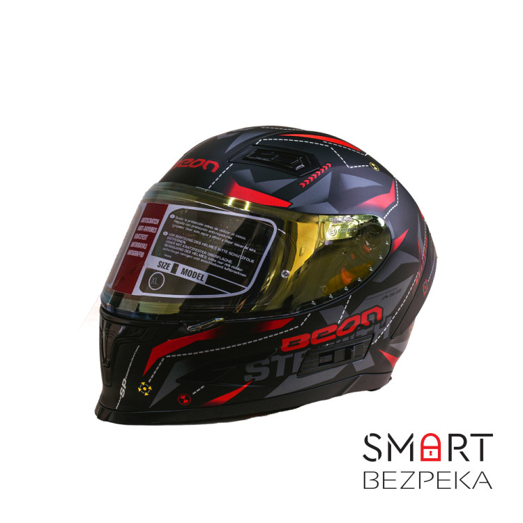 Мотошолом інтеграл Beon TECH MATT BLACK/RED (матовий чорний/червоний) розмір ХL