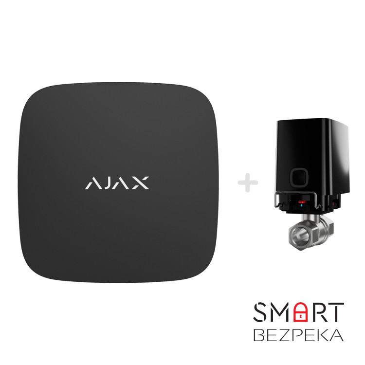Комплект Ajax Hub 2 (2G) з краном перекриття води Ajax WaterStop 1" black