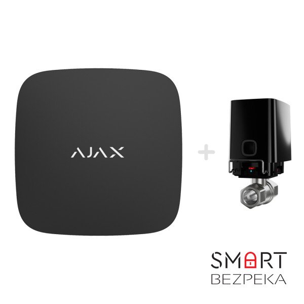 Комплект Ajax Hub 2 (2G) з краном перекриття води Ajax WaterStop 1" black