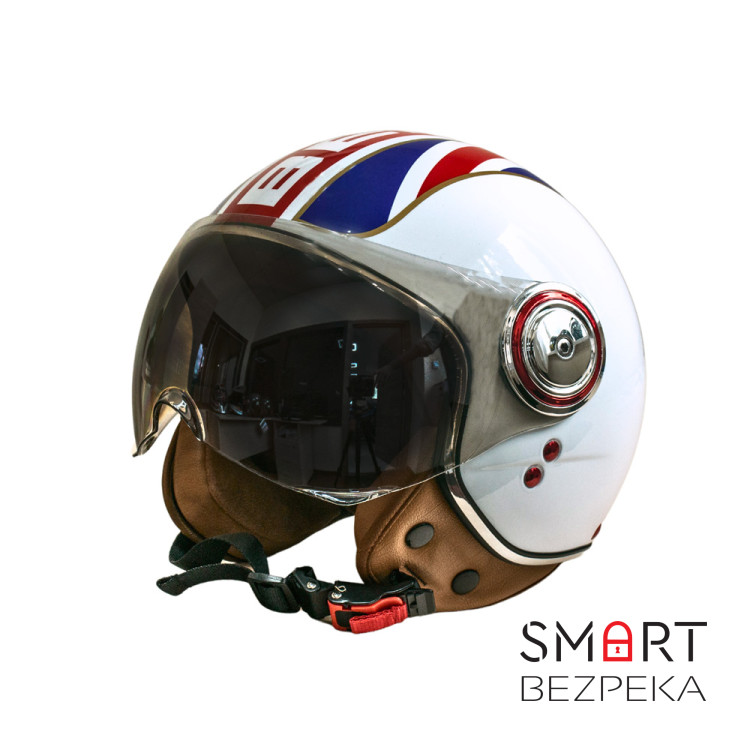 Мотошолом відкритий Beon B-110B FLAG SHINY WHITE/RED/BLUE (глянець білий/червоний/синій), розмір XL