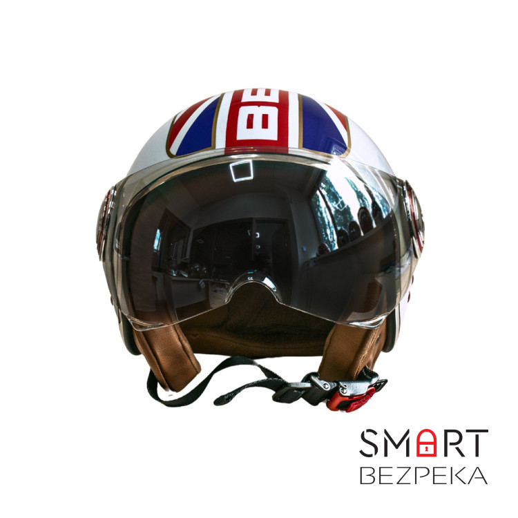 Мотошолом відкритий Beon B-110B FLAG SHINY WHITE/RED/BLUE (глянець білий/червоний/синій), розмір XL