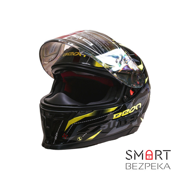 Мотошолом інтеграл Beon TECH SHINY BLACK/YELLOW (глянець чорний/жовтий) розмір L