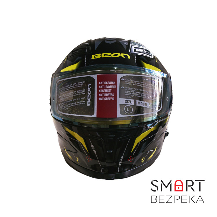 Мотошлем интеграл Beon TECH SHINY BLACK/YELLOW (глянец черный/желтый) размер L