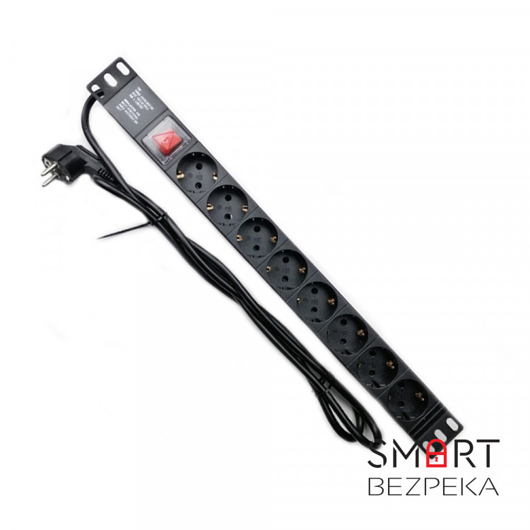 Мережевий фільтр CSV 1U 19" (WT-2261A-GER-8WAY-1.8) чорний, 8 розеток з вимикачем, довжина кабелю 1.8м