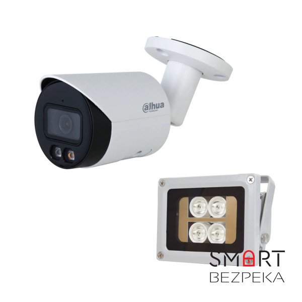 Комплект: IP-відеокамера 4 Мп Dahua DH-IPC-HFW2449S-S-IL (2.8 мм) з подвійним підсвічуванням + ІЧ-прожектор Lightwell LW4-40IR60-12