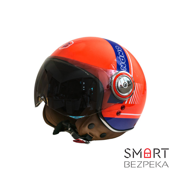 Мотошолом відкритий Beon B-110B CIRCLE SHINY ORANGE/WHITE/BLUE (глянець помаранчевий/білий/синій), розмір XL