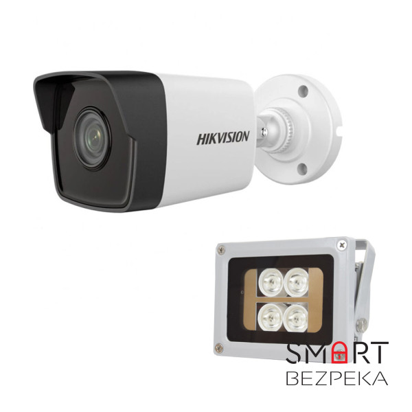 Комплект: IP-видеокамера 2 Мп Hikvision DS-2CD1021-I(F) (2.8mm) + ИК-прожектор Lightwell LW4-40IR60-12