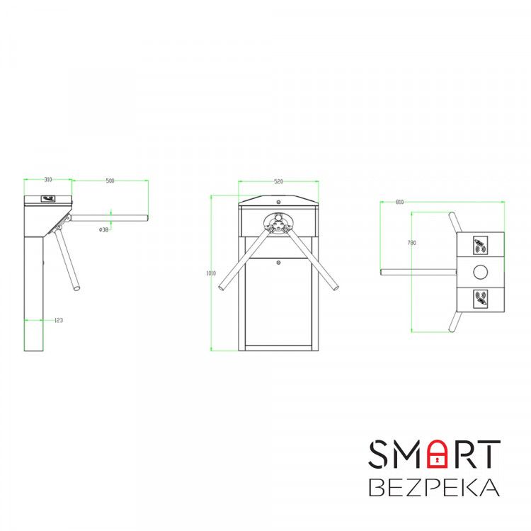 Турнікет-трипод ZKTeco TS1022 Pro з контролером, зчитувачем відбитку пальця і RFID карт