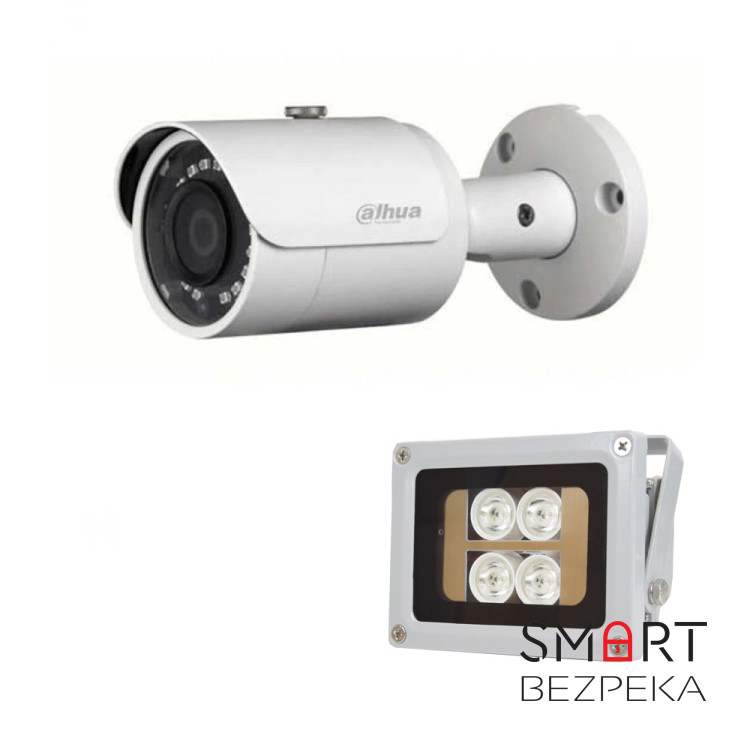Комплект: IP-відеокамера 4 Мп Dahua DH-IPC-HFW1431SP-S4 (2.8 мм)  + ІЧ-прожектор Lightwell LW4-40IR60-12