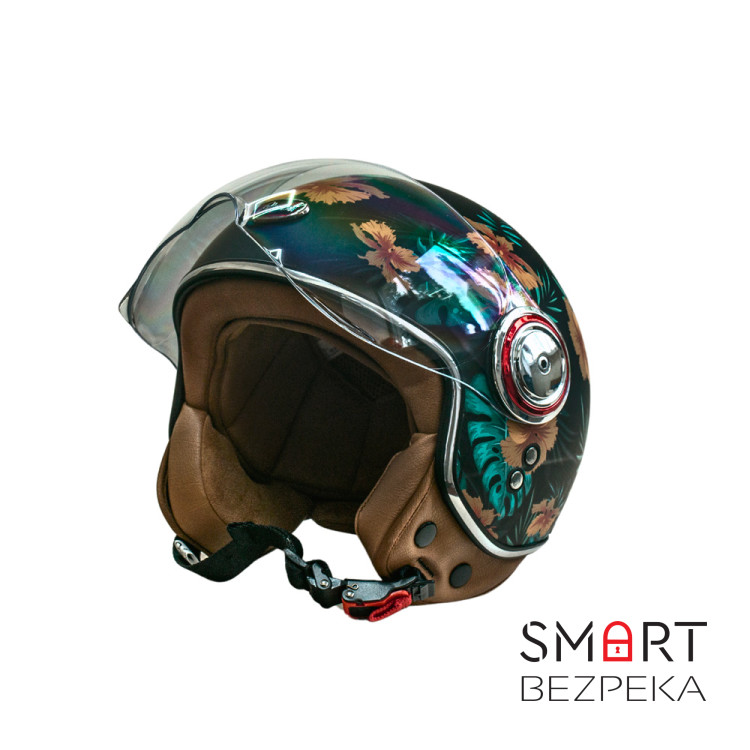 Мотошолом відкритий Beon B-110B FLOWER MATT BLACK/FLOWER (матовий чорний/квіти), розмір L