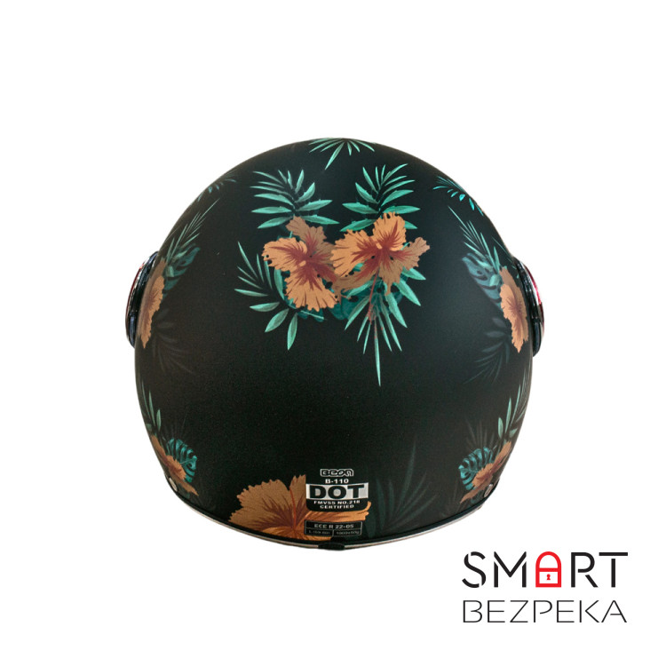 Мотошолом відкритий Beon B-110B FLOWER MATT BLACK/FLOWER (матовий чорний/квіти), розмір L