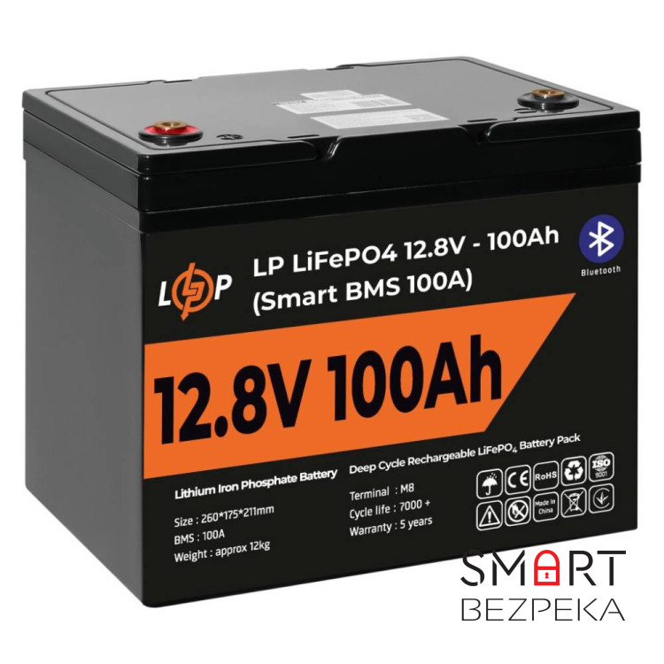 Аккумулятор LP LiFePO4 12V (12,8V) - 100 Ah (1280Wh) (Smart BMS 100А) з BT пластик