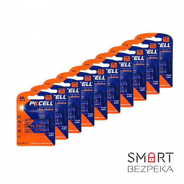 Комплект з 20 батарейок PKCELL Ultra Alkaline AA LR6 1.5V по 2шт./блістер