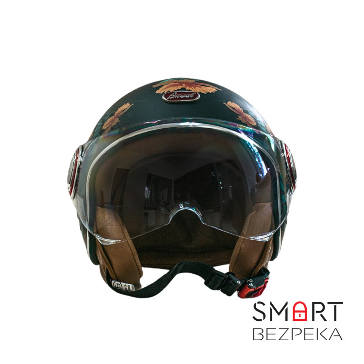 Мотошолом відкритий Beon B-110B FLOWER MATT BLACK/FLOWER (матовий чорний/квіти), розмір XL