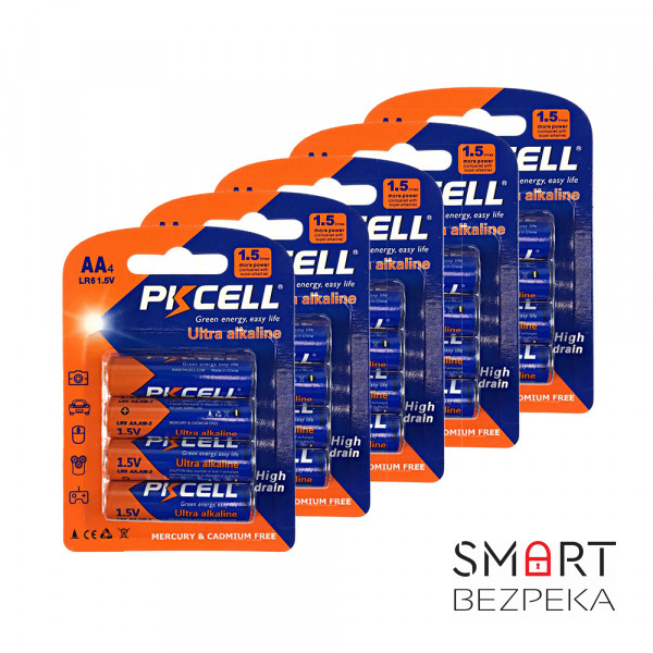 Комплект з 20 батарейок PKCELL Ultra Alkaline AA LR6 1.5V по 4шт./блістер