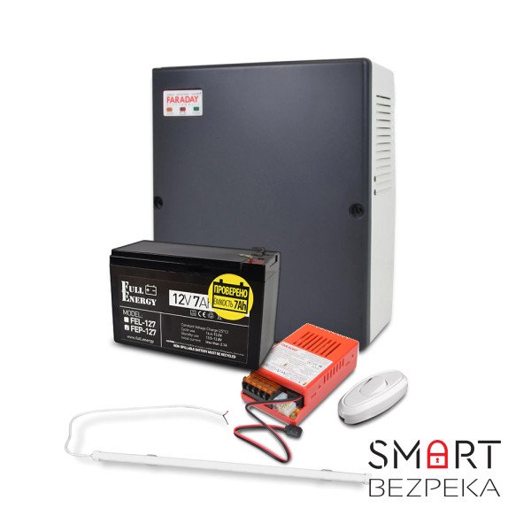 Бокс пластиковий PLB 7-9 А·год + Світильник LED лінійний 1500 мм 22 Вт 6500K + БП UPS 35W Smart ASCH PL + FEP-127 + Перемикач світла e.switch wires 6A white