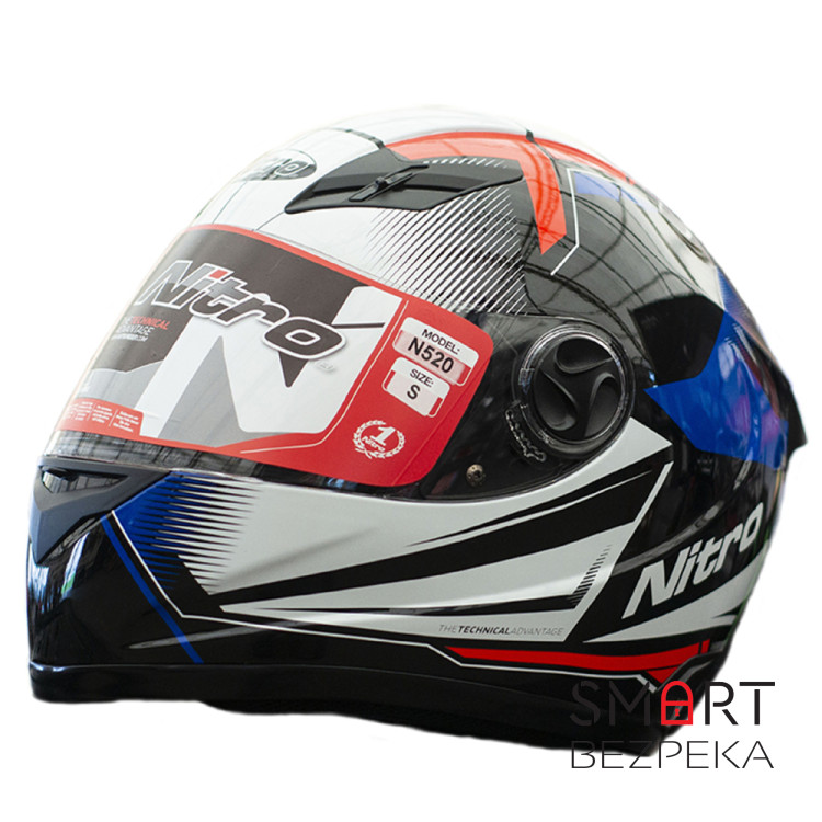 Мотошлем интеграл Nitro N520 Fortis BLACK/GUN/GREEN (белый, черный, синий, красный), размер XL