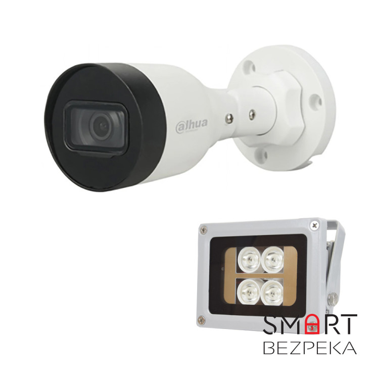 Комплект: IP-видеокамера 4 Мп Dahua DH-IPC-HFW1431S1P-S4 (2.8мм) + ИК-прожектор Lightwell LW4-40IR60-12
