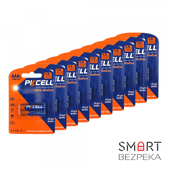 Комплект з 20 батарейок PKCELL Ultra Alkaline AAA LR03 1.5V по 2шт./блістер