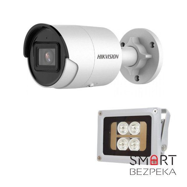 Комплект: IP-відеокамера 4 Мп Hikvision DS-2CD2043G2-I (2.8 мм) AcuSense з відеоаналітикою + ІЧ-прожектор Lightwell LW4-40IR60-12