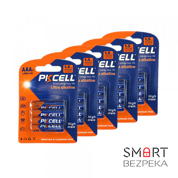 Комплект з 20 батарейок PKCELL Ultra Alkaline AAA LR03 1.5V по 4шт./блістер