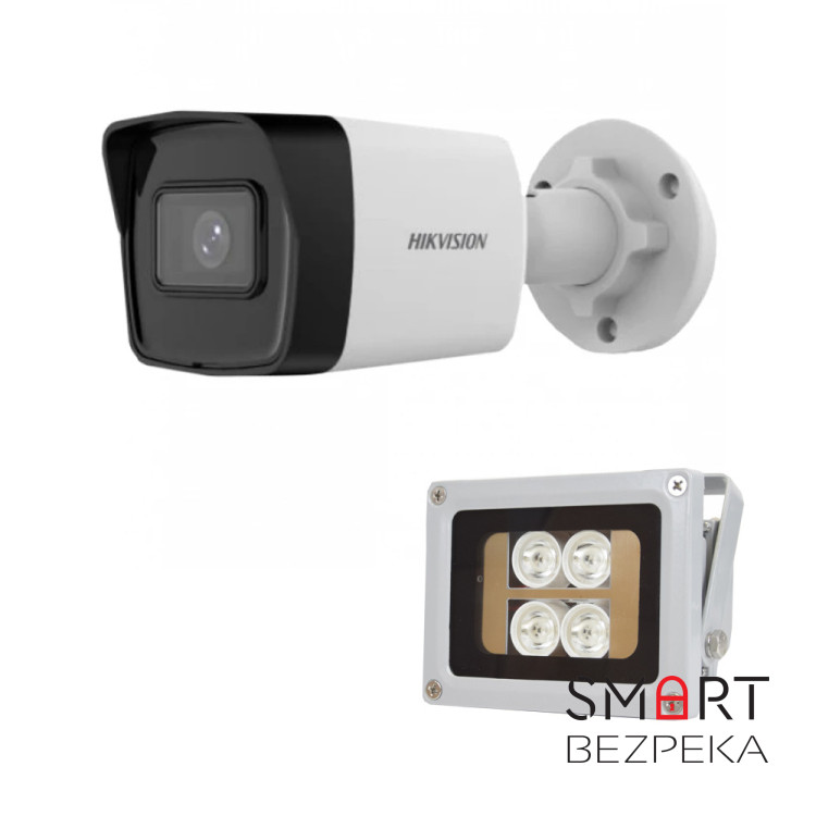 Комплект: IP-відеокамера 2 Мп Hikvision DS-2CD1023G2-IUF (2.8 мм) з вбудованим мікрофоном + ІЧ-прожектор Lightwell LW4-40IR60-12