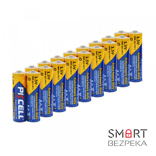 Комплект з 20 батарейок PKCELL Extra Heavy Duty AA R6P 1.5V по 2шт./плівка