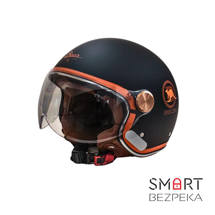 Мотошолом відкритий Beon B-120 31-kangaroo MATT BLACK/KANGAROO (матовий чорний/кенгуру), розмір XL