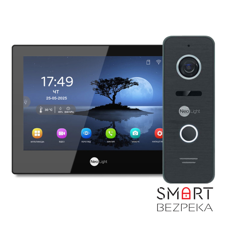 Комплект Neolight ALPHA Hybrid HD KIT B/Black: гібридний відеодомофон 8" з Wi-Fi та 2 Мп відеопанель