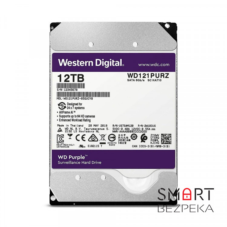 Жорсткий диск 12TB Western Digital WD121PURZ для відеоспостереження