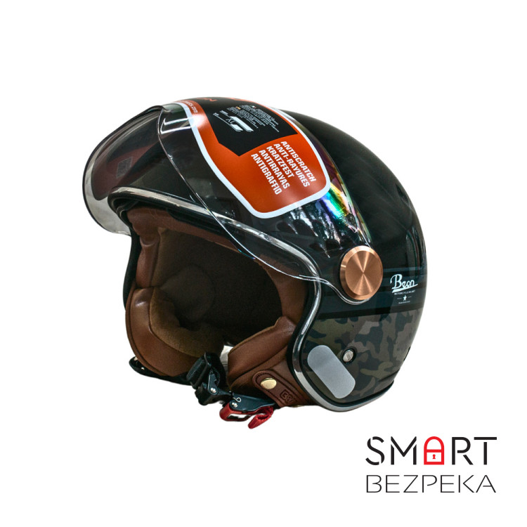 Мотошлем открытый Beon B-120 27 SHINY BLACK (глянец черный), размер L