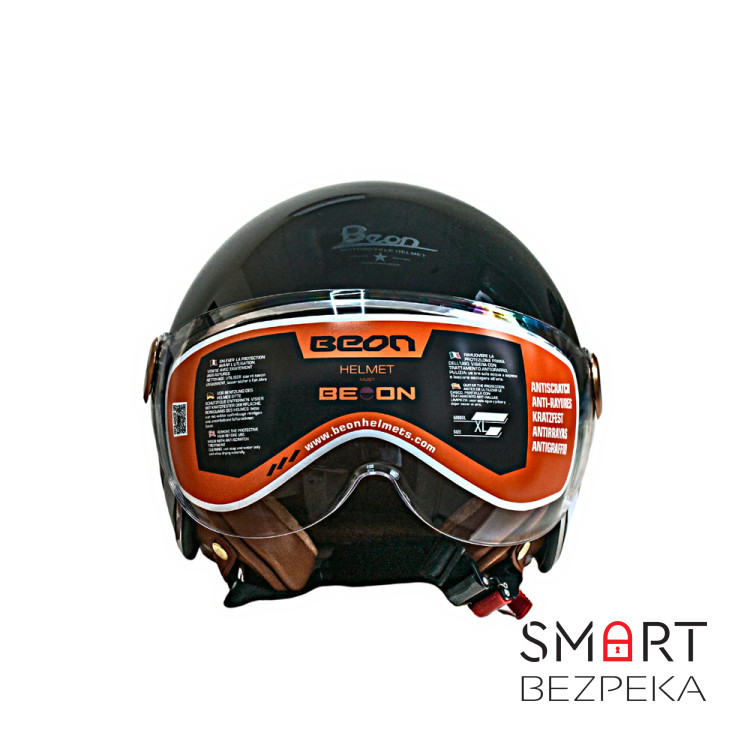 Мотошлем открытый Beon B-120 27 SHINY BLACK (глянец черный), размер L
