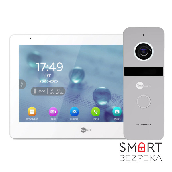 Комплект Neolight MEZZO Hybrid HD KIT Silver: гибридный видеодомофон 10.1" с Wi-Fi и 2 Мп видеопанель