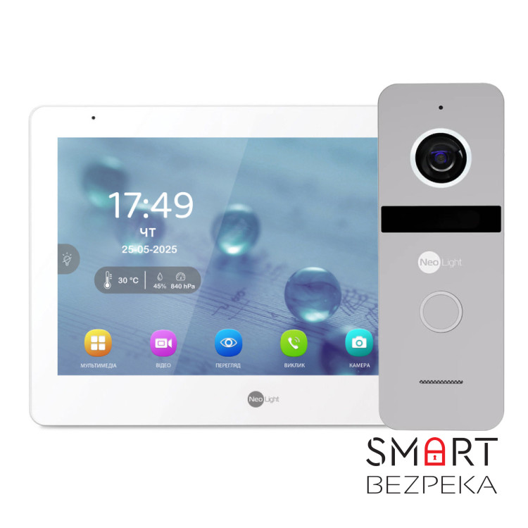 Комплект Neolight MEZZO Hybrid HD KIT Silver: гібридний відеодомофон 10.1" з Wi-Fi та 2 Мп відеопанель