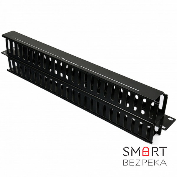 Кабельний організатор CMS 1U з кришкою,  двосторонній, чорний