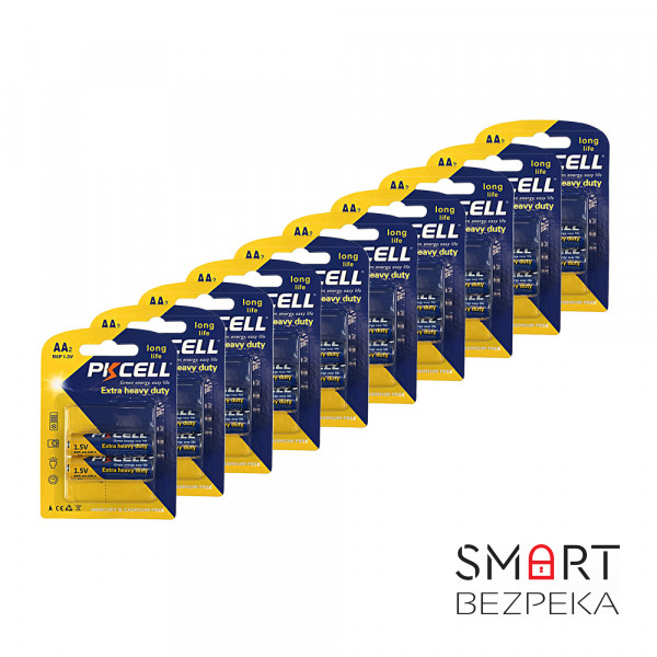Комплект з 20 батарейок PKCELL Extra Heavy Duty AA R6P 1.5V по 2шт./блістер